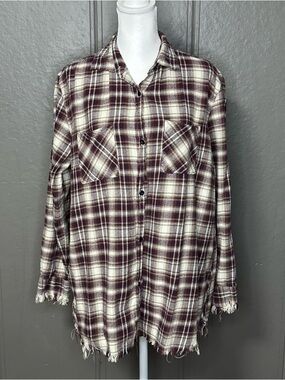 One24 Rags Distressed Plaid Flannel